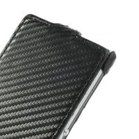 Флип чехол книжка с откидыванием вниз вертикальный для Sony Xperia Z1 черный карбоновый