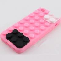 Силиконовый чехол для iPhone 4 4S Lego Block розовый