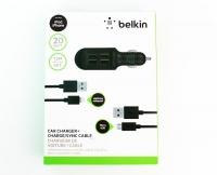 Автомобильное зарядное устройство в прикуриватель Belkin 4 USB порта, кабель MicroUSB  и кабель для iPhone