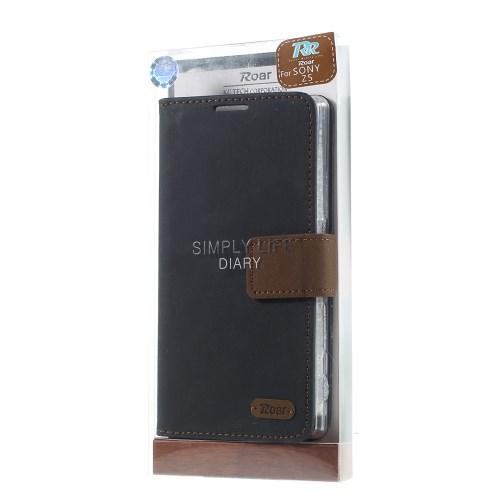 Чехол книжка для Sony Xperia Z5 / Z5 Dual черный / коричневый ROAR