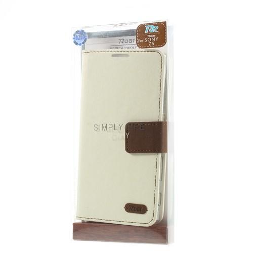 Чехол книжка для Sony Xperia Z5 / Z5 Dual белый / коричневый ROAR