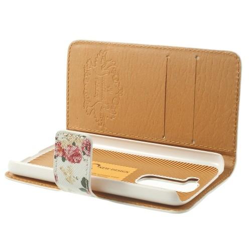 Кожаный чехол книжка для LG G2 mini White Flower Pattern