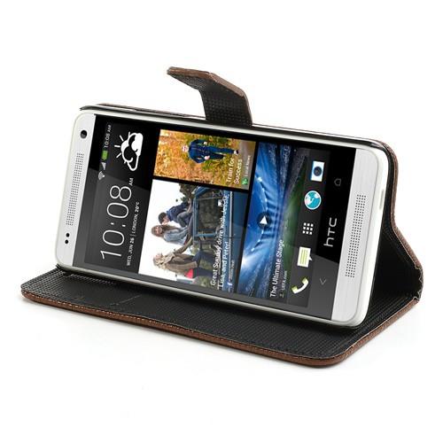 Кожаный чехол книжка для HTC One mini M4 коричневый Leechi