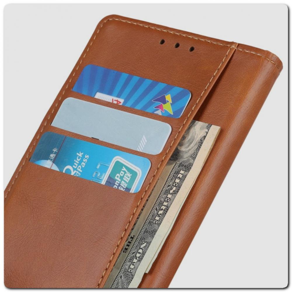 Чехол Книжка Flip Wallet с Отделениями для Карт на Samsung Galaxy A10 Коричневый