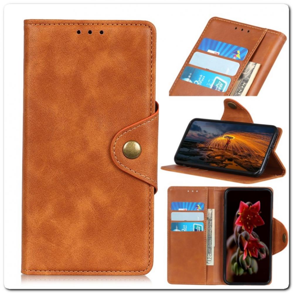 Чехол Книжка Flip Wallet с Отделениями для Карт на Samsung Galaxy A70 Коричневый