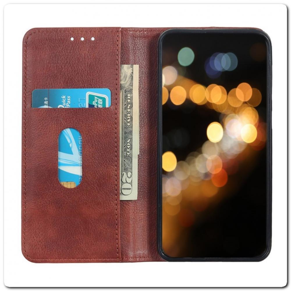 Чехол Книжка с Скрытыми Магнитами Авто Закрытие для Xiaomi Mi A3 Коричневый