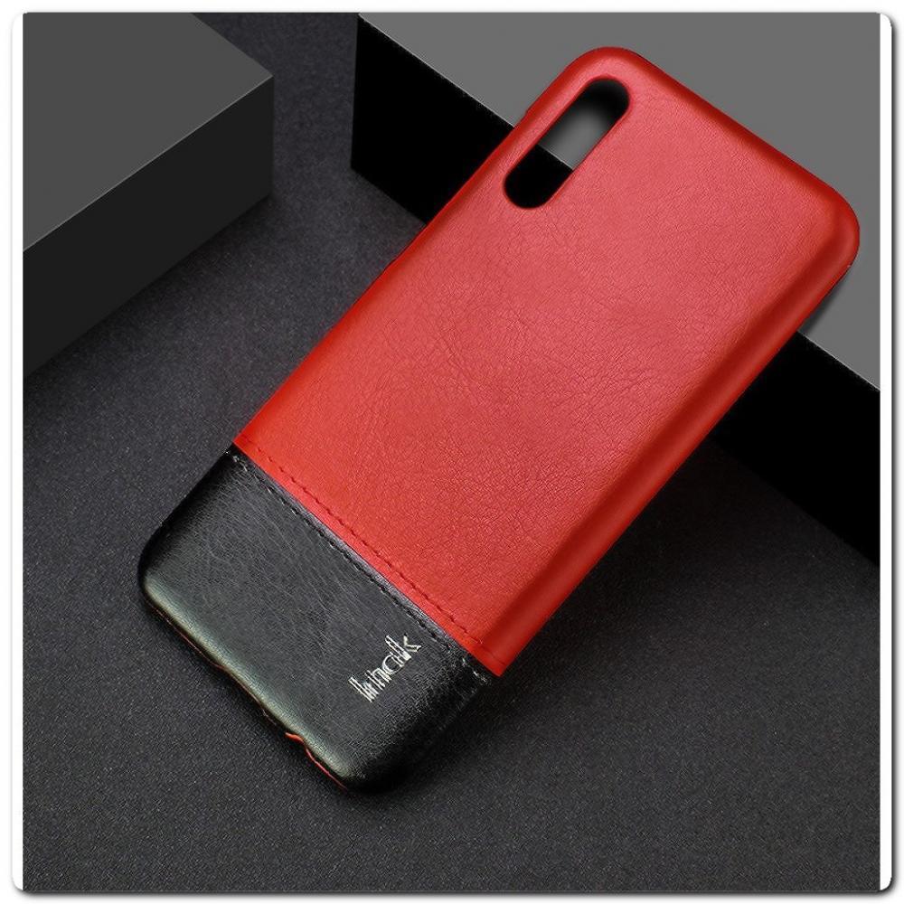 IMAK Ruiy PU Кожаный Чехол из Ударопрочного Пластика для Samsung Galaxy A50 - Красный / Черный