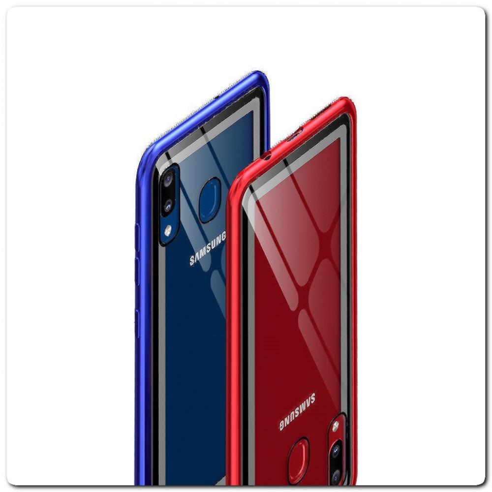 Магнитный Металлический Бампер Чехол для Samsung Galaxy A30 / Galaxy A20 Стеклянная Задняя Панель Красный