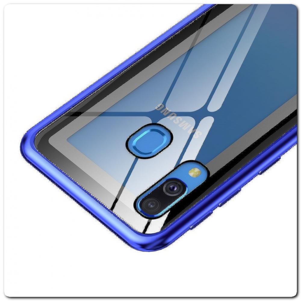 Магнитный Металлический Бампер Чехол для Samsung Galaxy A40 Стеклянная Задняя Панель Синий