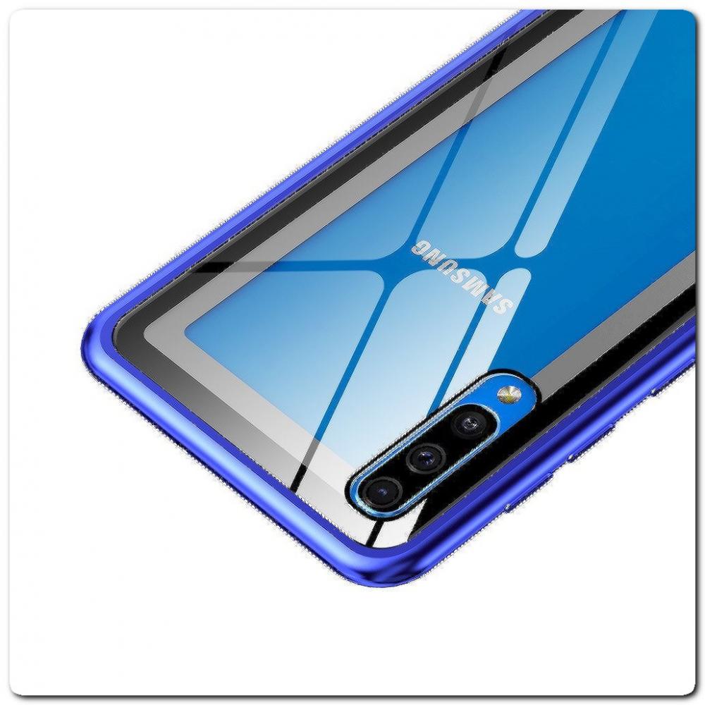 Магнитный Металлический Бампер Чехол для Samsung Galaxy A50 Стеклянная Задняя Панель Синий