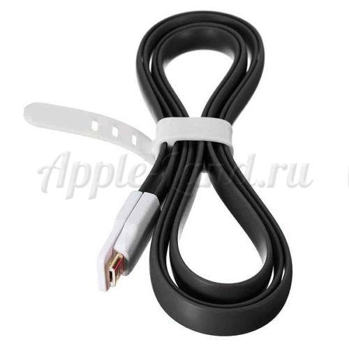 Плоский магнитный Micro USB кабель черный 1.2м