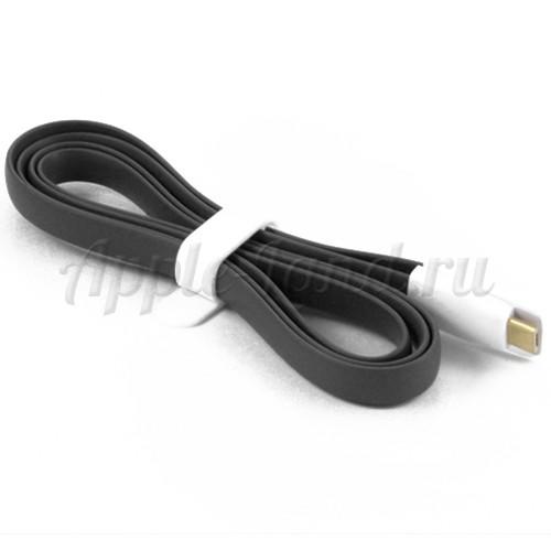 Плоский магнитный Micro USB кабель черный 1.2м