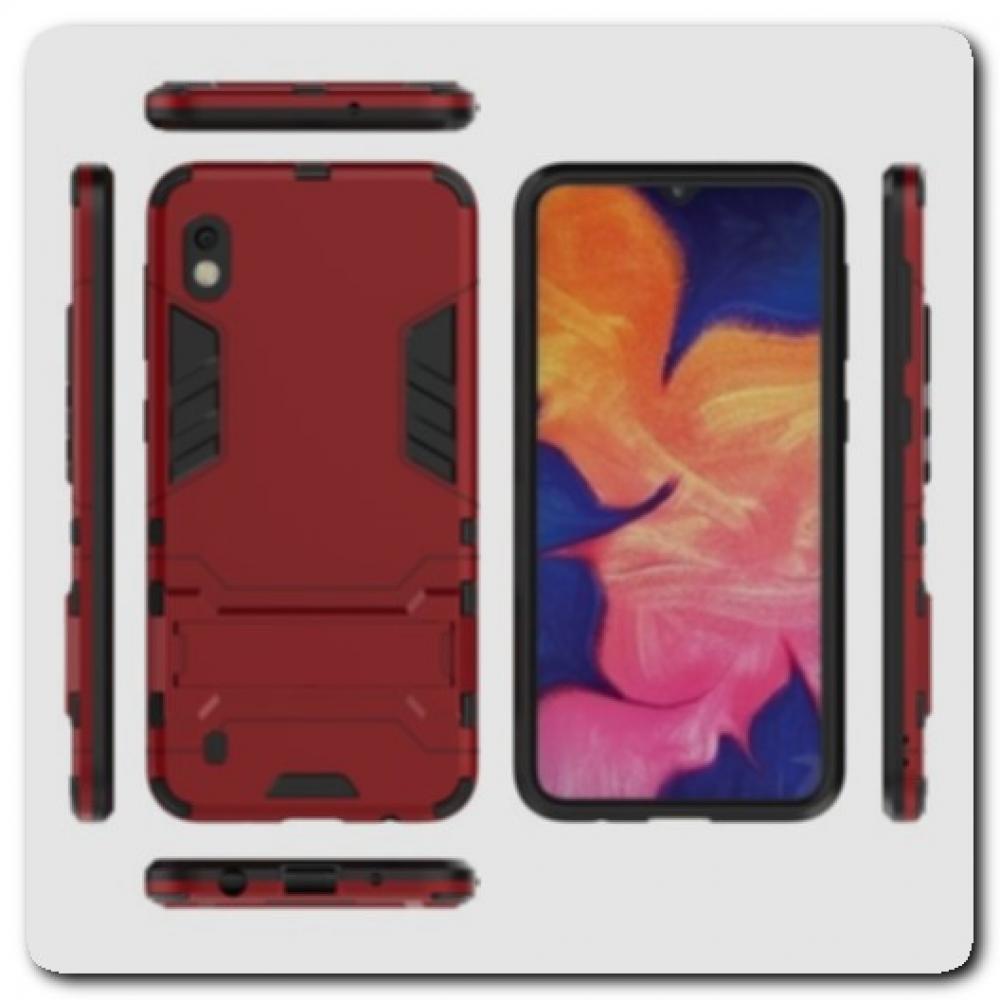 Противоударный Пластиковый Двухслойный Защитный Чехол для Samsung Galaxy A10 с Подставкой Красный