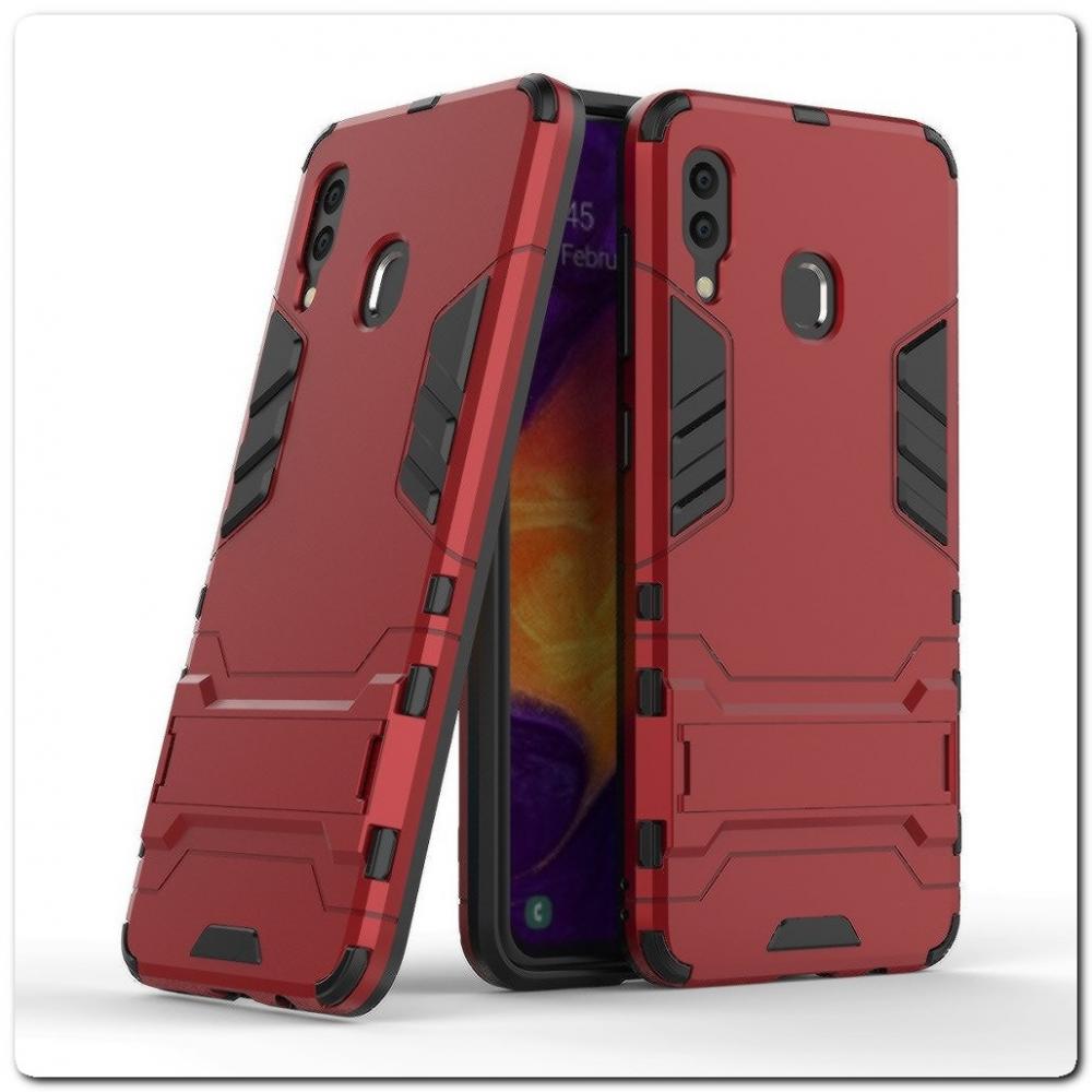 Противоударный Пластиковый Двухслойный Защитный Чехол для Samsung Galaxy A30 / Galaxy A20 с Подставкой Красный
