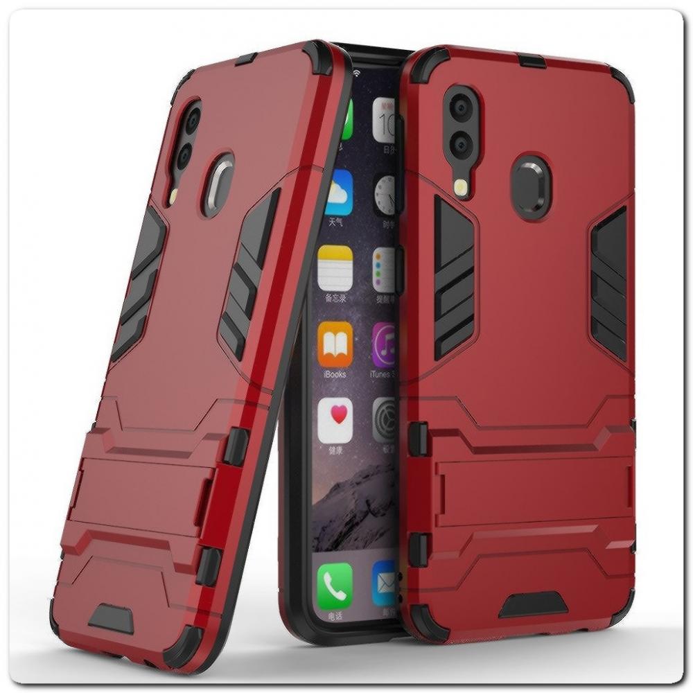 Противоударный Пластиковый Двухслойный Защитный Чехол для Samsung Galaxy A40 с Подставкой Красный
