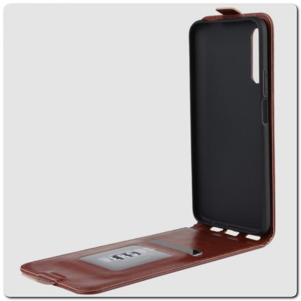 Вертикальный Чехол Книжка Флип Вниз для Huawei Honor 9X / 9X Pro с карманом для карт Коричневый