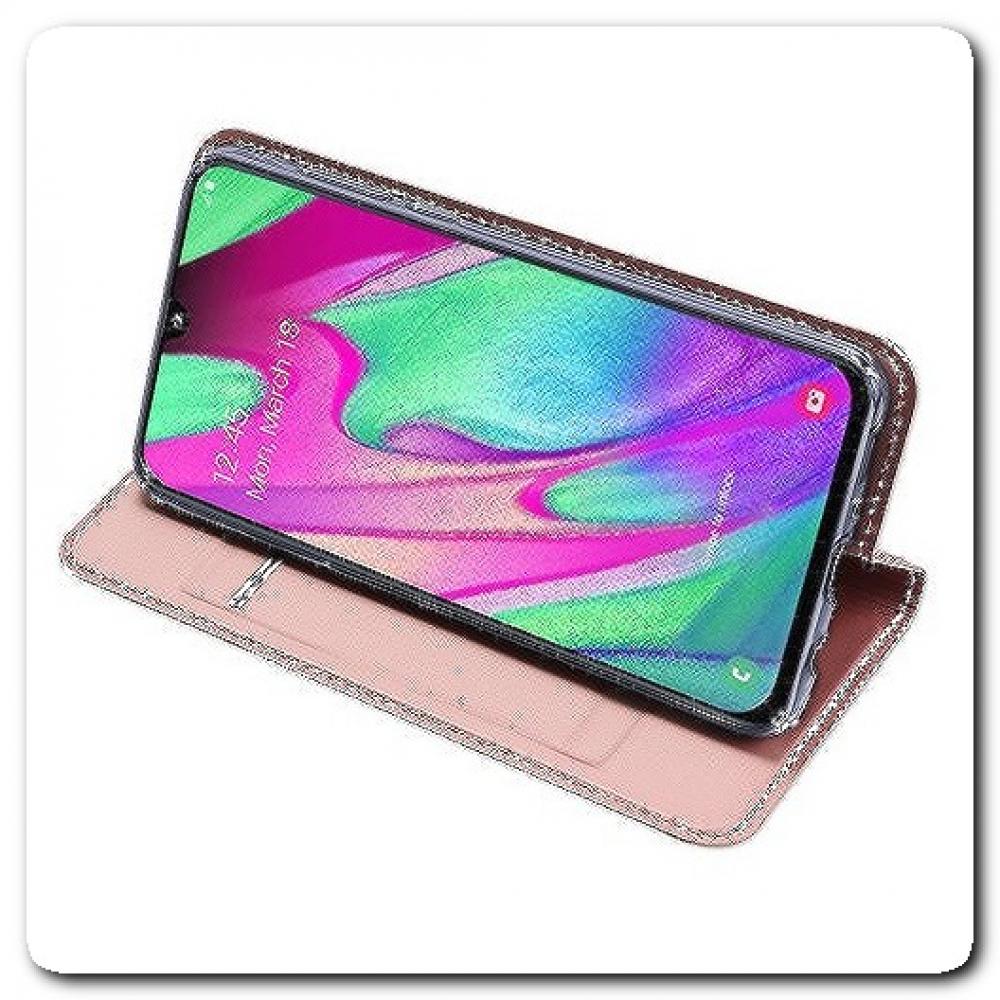 Вертикальный Чехол Книжка Флип Вниз для Samsung Galaxy A40 с карманом для карт Ярко-Розовый