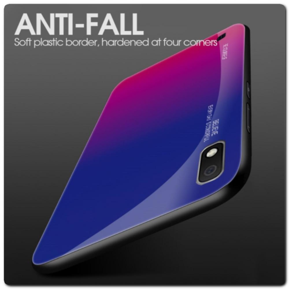 Защитный Чехол Gradient Color из Стекла и Силикона для Samsung Galaxy A10 Синий / Розовый