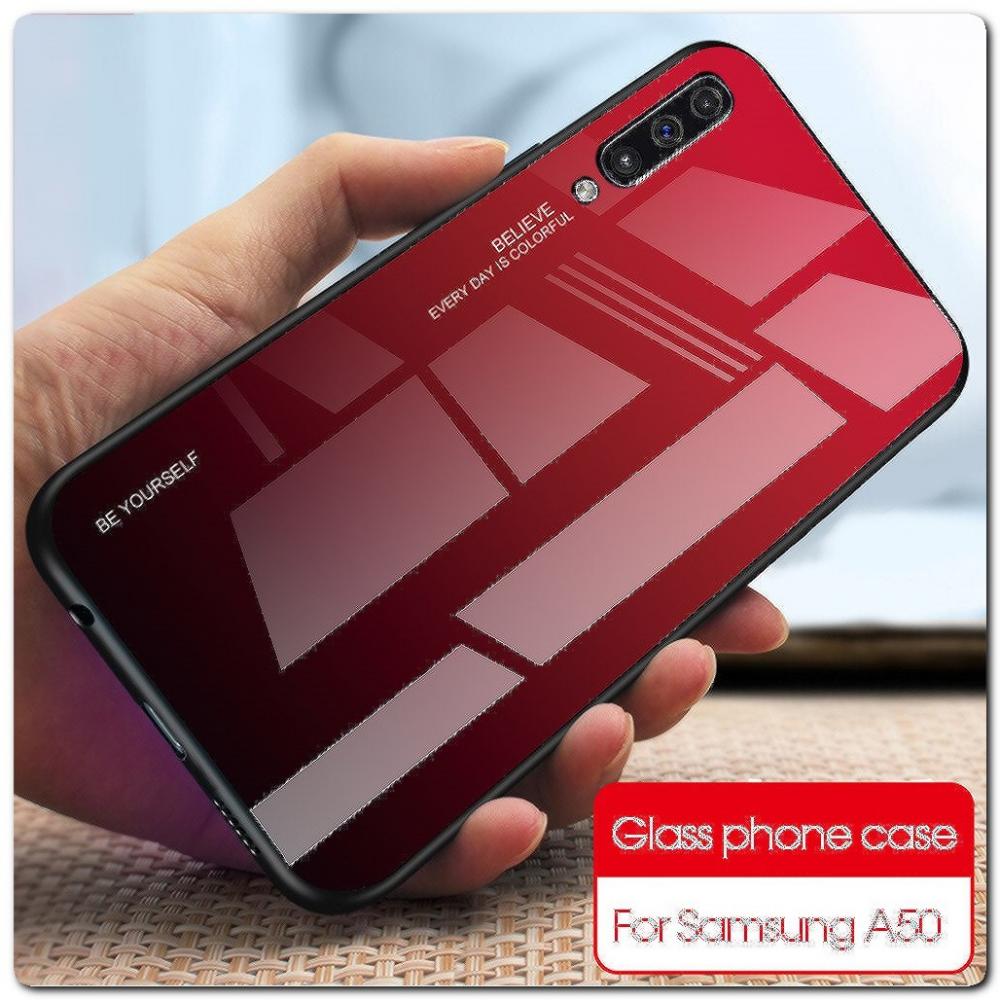 Защитный Чехол Gradient Color из Стекла и Силикона для Samsung Galaxy A50 Красный