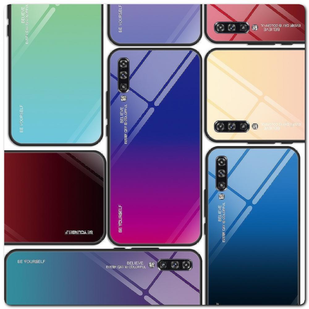 Защитный Чехол Gradient Color из Стекла и Силикона для Samsung Galaxy A50 Синий / Фиолетовый