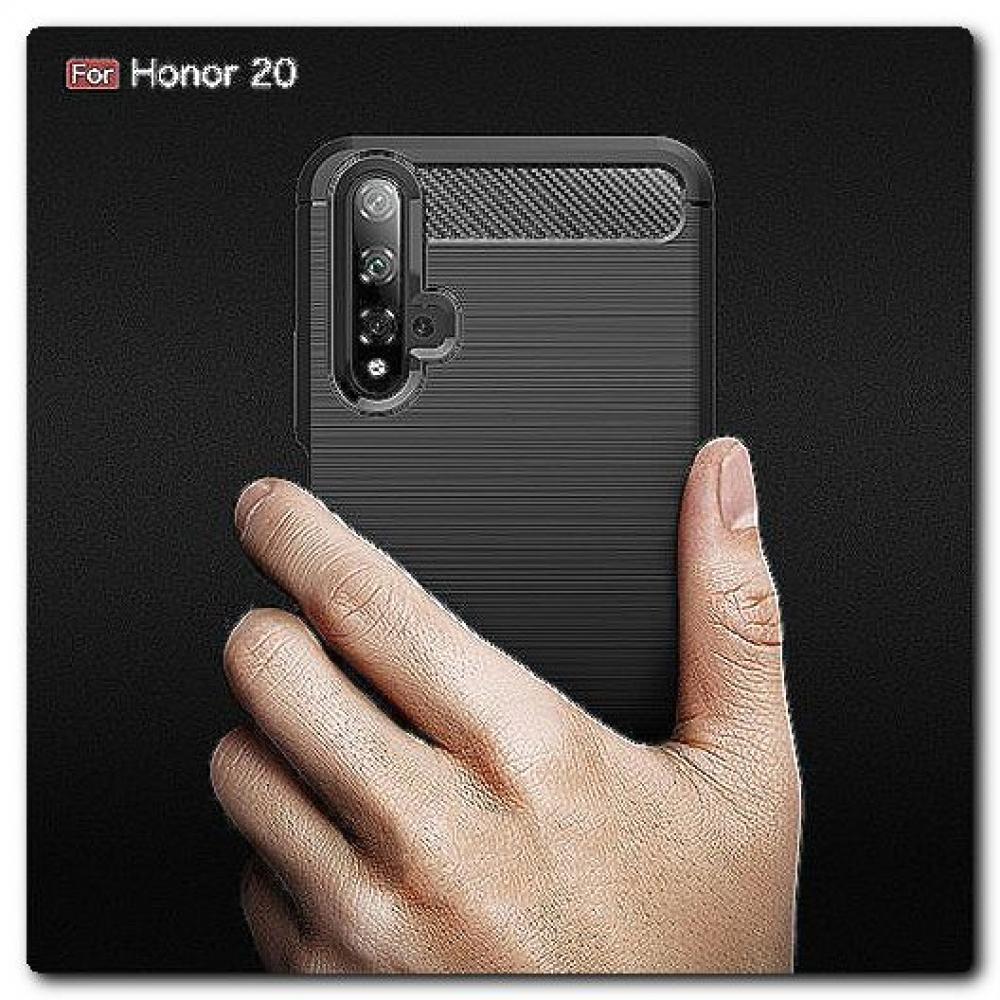 Защитный Матовый Carbon Силиконовый Чехол для Huawei Honor 20 Черный