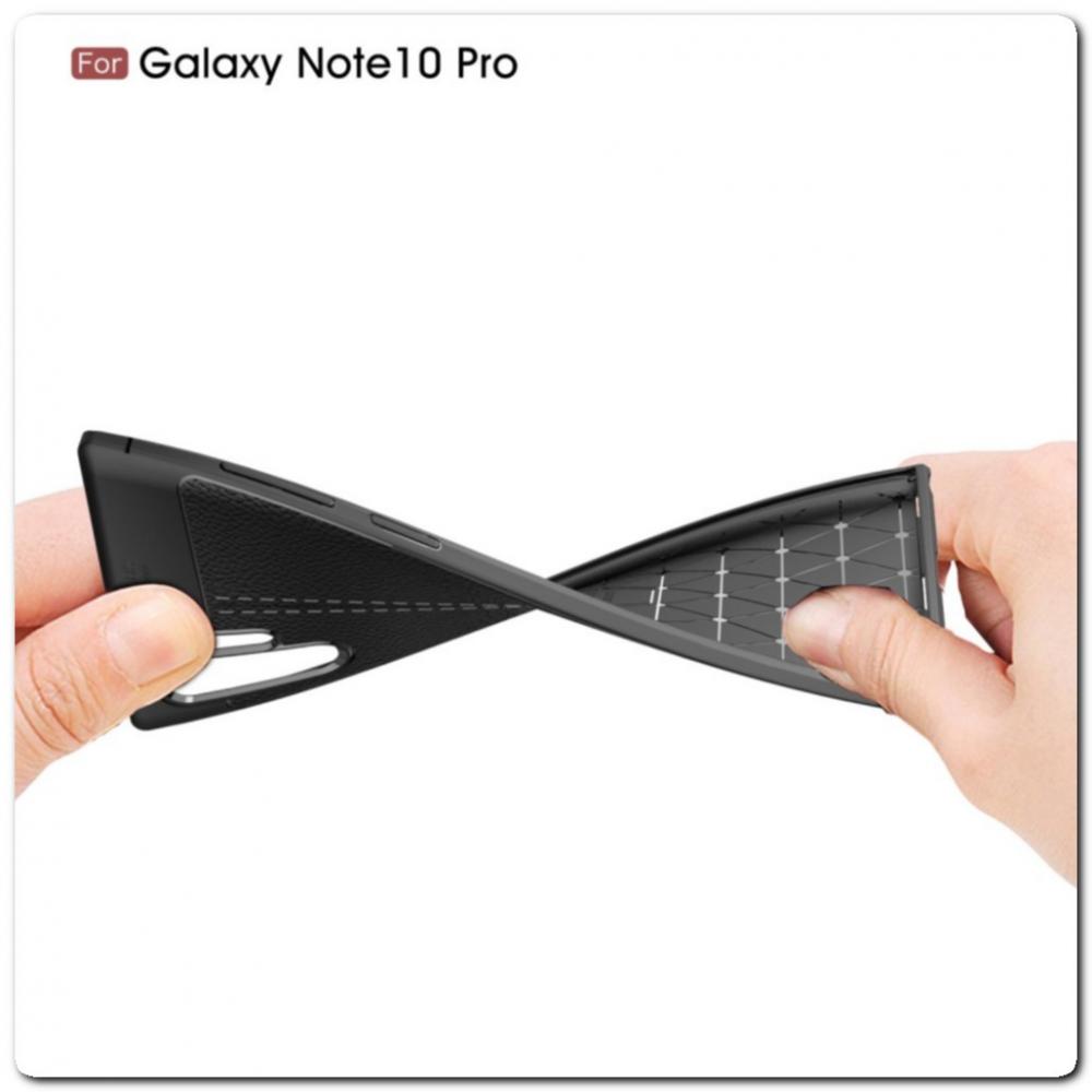 Защитный Силиконовый Чехол Leather Cover для Samsung Galaxy Note 10+ / Note 10 Plus с Кожаной Текстурой Черный