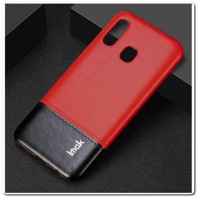 IMAK Ruiy PU Кожаный Чехол из Ударопрочного Пластика для Samsung Galaxy A40 - Красный / Черный