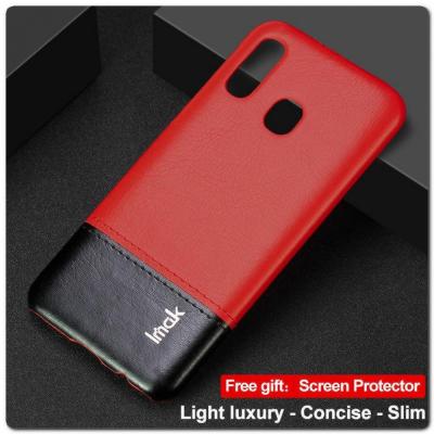 IMAK Ruiy PU Кожаный Чехол из Ударопрочного Пластика для Samsung Galaxy A40 - Красный / Черный