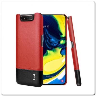 IMAK Ruiy PU Кожаный Чехол из Ударопрочного Пластика для Samsung Galaxy A80 - Красный / Черный