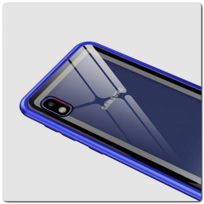 Магнитный Металлический Бампер Чехол для Samsung Galaxy A10 Стеклянная Задняя Панель Синий