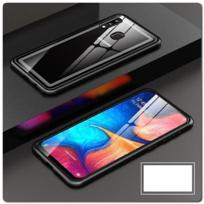 Магнитный Металлический Бампер Чехол для Samsung Galaxy A30 / Galaxy A20 Стеклянная Задняя Панель Черный