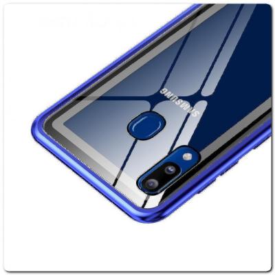 Магнитный Металлический Бампер Чехол для Samsung Galaxy A30 / Galaxy A20 Стеклянная Задняя Панель Синий