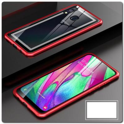 Магнитный Металлический Бампер Чехол для Samsung Galaxy A40 Стеклянная Задняя Панель Красный