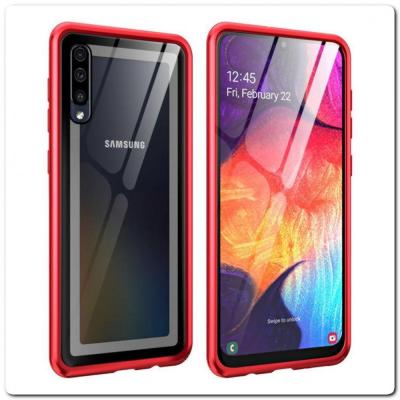 Магнитный Металлический Бампер Чехол для Samsung Galaxy A50 Стеклянная Задняя Панель Красный