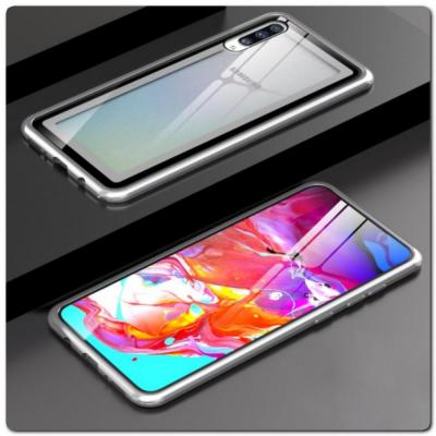 Магнитный Металлический Бампер Чехол для Samsung Galaxy A70 Стеклянная Задняя Панель Серебряный