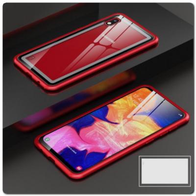 Магнитный Металлический Бампер Чехол с Закаленным Стеклом для Samsung Galaxy A10 Красный