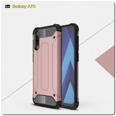 Противоударный Armor Guard Комбо Пластик + TPU Защитный Чехол для Samsung Galaxy A70 Ярко-Розовый