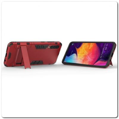 Противоударный Пластиковый Двухслойный Защитный Чехол для Samsung Galaxy A50 с Подставкой Красный