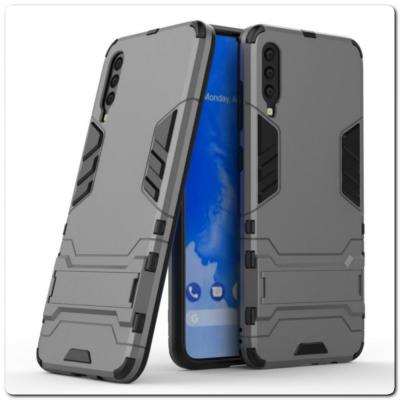 Противоударный Пластиковый Двухслойный Защитный Чехол для Samsung Galaxy A70 с Подставкой Серый