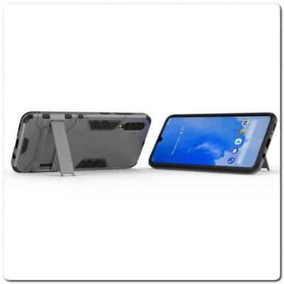 Противоударный Пластиковый Двухслойный Защитный Чехол для Samsung Galaxy A70 с Подставкой Серый