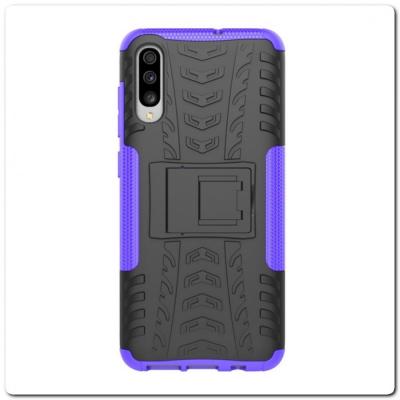 Противоударный Усиленный Ребристый Hybrid Tyre Защитный Чехол для Samsung Galaxy A70 с Подставкой Фиолетовый