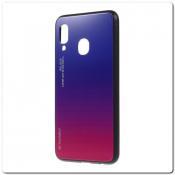 Купить Защитный Чехол Gradient Color из Стекла и Силикона для Samsung Galaxy A40 Синий / Розовый на Apple-Land.ru