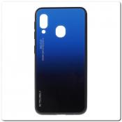 Защитный Чехол Gradient Color из Стекла и Силикона для Samsung Galaxy A40 Синий / Черный