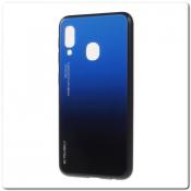 Купить Защитный Чехол Gradient Color из Стекла и Силикона для Samsung Galaxy A40 Синий / Черный на Apple-Land.ru