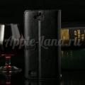 Купить Кожаный чехол книжка для Huawei Honor 3C черный на Apple-Land.ru