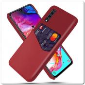 Гибридный Чехол для Задней Панели Телефона с Карманом для Карты для Samsung Galaxy A70 Красный