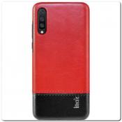 IMAK Ruiy PU Кожаный Чехол из Ударопрочного Пластика для Samsung Galaxy A50 - Красный / Черный