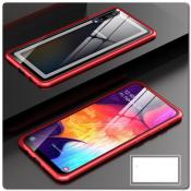 Магнитный Металлический Бампер Чехол для Samsung Galaxy A50 Стеклянная Задняя Панель Красный
