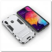 Противоударный Пластиковый Двухслойный Защитный Чехол для Samsung Galaxy A30 / Galaxy A20 с Подставкой Серебряный
