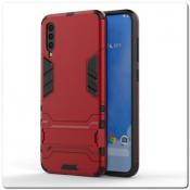 Противоударный Пластиковый Двухслойный Защитный Чехол для Samsung Galaxy A70 с Подставкой Красный